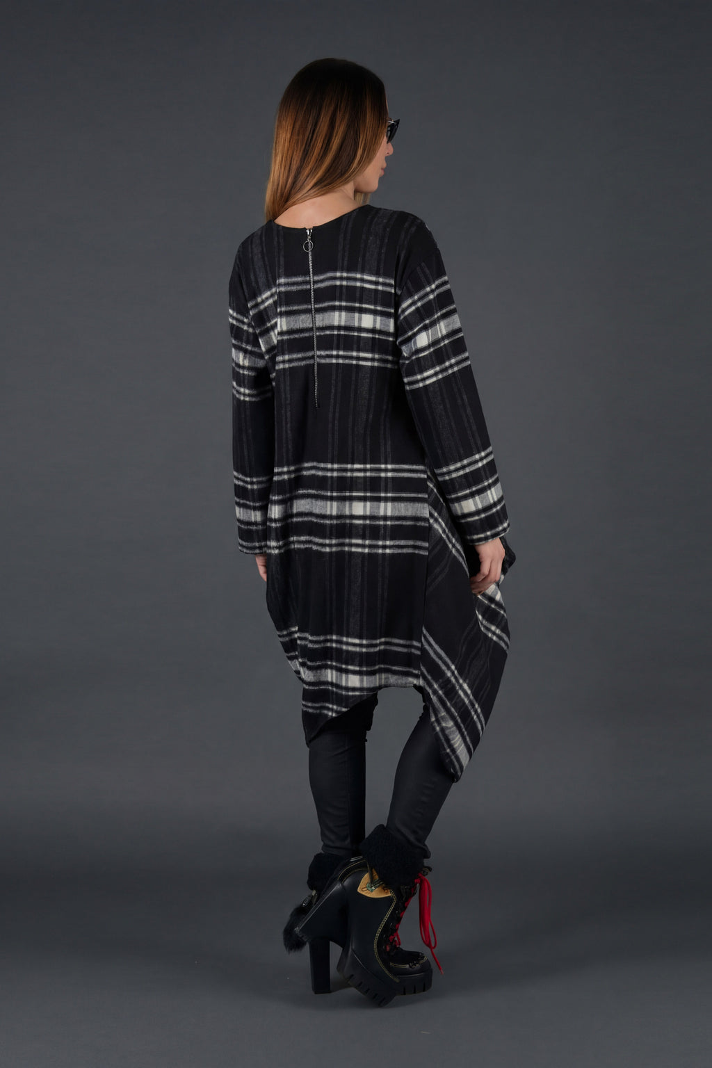 Plaid wool asymmetric dress Holly - EUG Fashion
