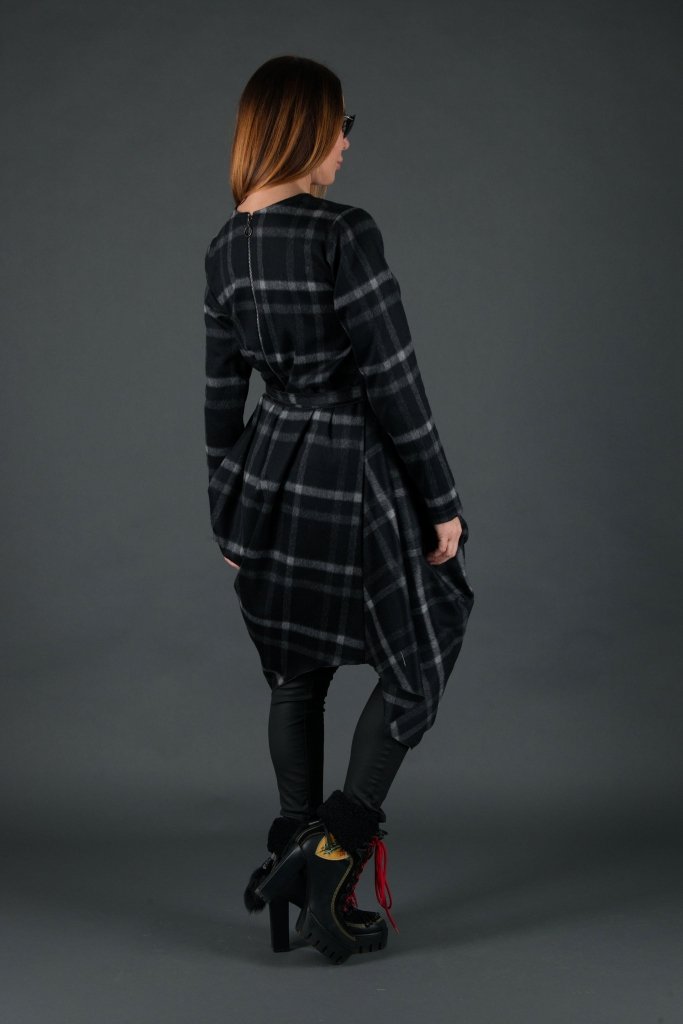 Black Plaid Wool Winter Dress HOLLY - EUG Fashion EugFashion 