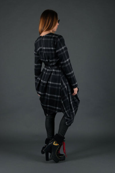 Black Plaid Wool Winter Dress HOLLY - EUG Fashion EugFashion 