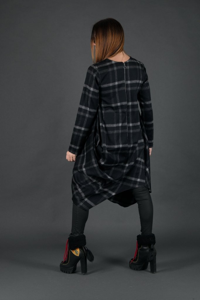 Black Plaid Wool Winter Dress HOLLY - EUG Fashion EugFashion 