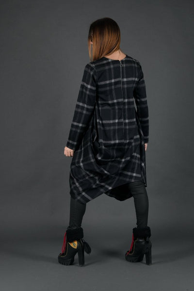 Black Plaid Wool Winter Dress HOLLY - EUG Fashion EugFashion 
