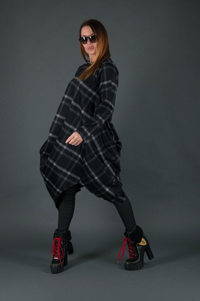 Black Plaid Wool Winter Dress HOLLY - EUG Fashion EugFashion 