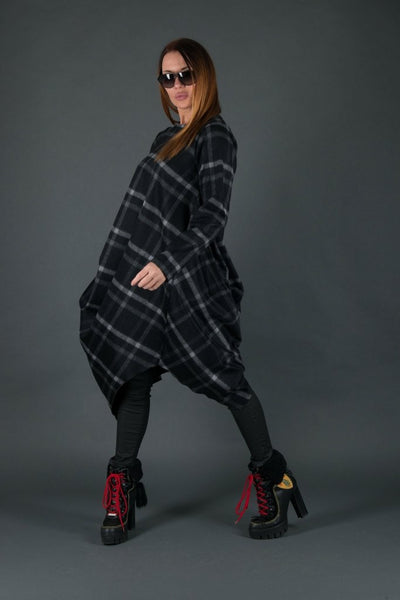 Black Plaid Wool Winter Dress HOLLY - EUG Fashion EugFashion 