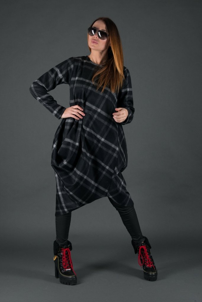 Black Plaid Wool Winter Dress HOLLY - EUG Fashion EugFashion 