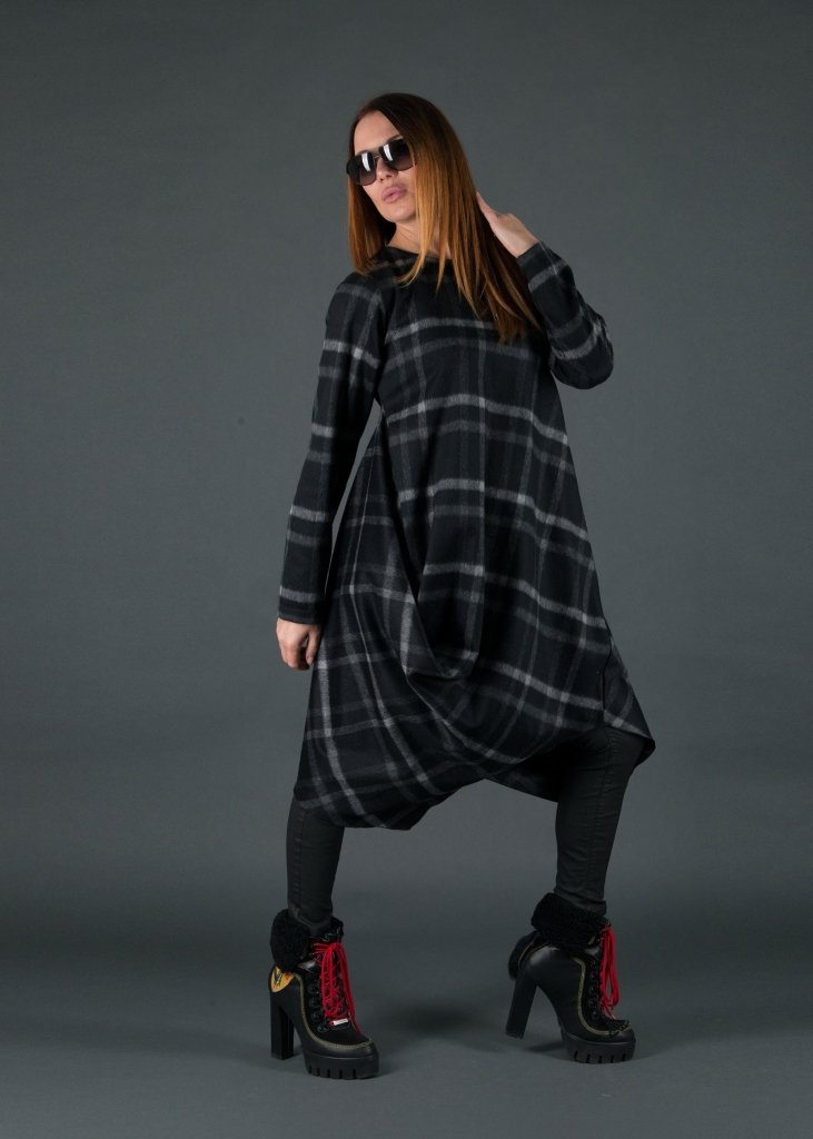 Black Plaid Wool Winter Dress HOLLY - EUG Fashion EugFashion 