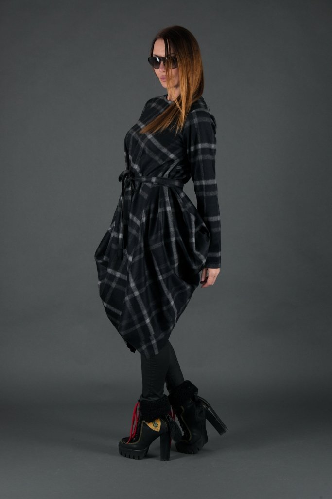 Black Plaid Wool Winter Dress HOLLY - EUG Fashion EugFashion 