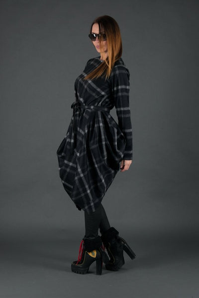 Black Plaid Wool Winter Dress HOLLY - EUG Fashion EugFashion 