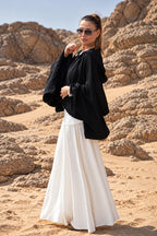 Black short cotton viscose bolero with matching hood and very wide sleeves - lightweight cape, Anastasia | EUG Fashion #black
