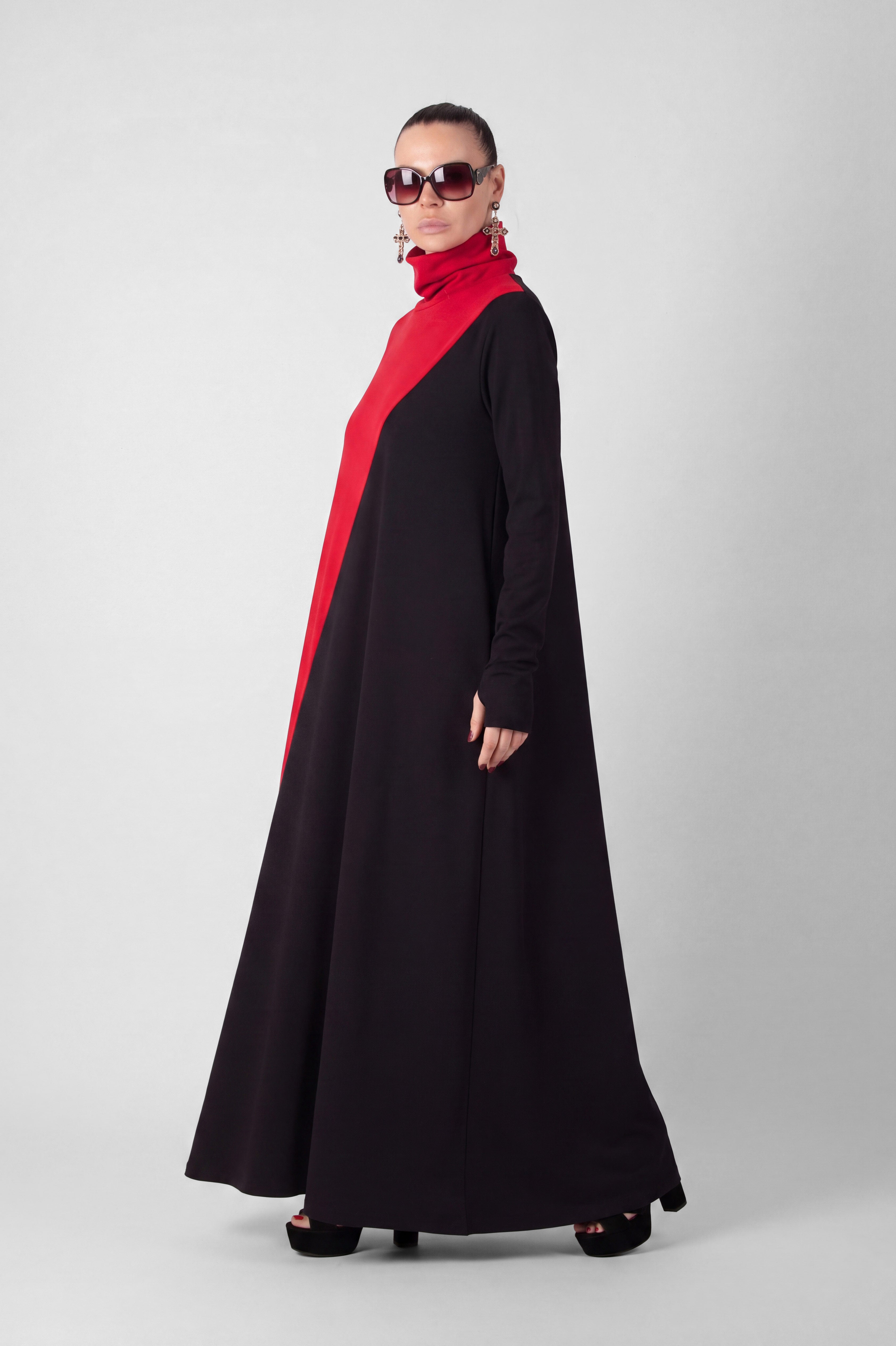 Red and black A-line punto milano dress Vivian - EUG Fashion 