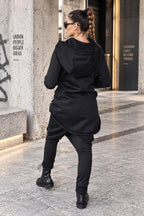 Black cotton tracksuit with oversized hoodie and harem trousers - relaxed comfortable fit, Megan | EUG Fashion #black