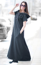 Black short sleeves dress KASANDRA - EUG Fashion