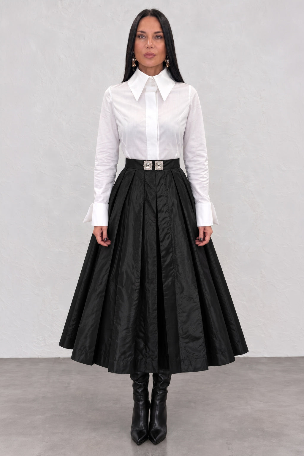 White cotton shirt - oversized collar, extra-large designer cuffs, fitted silhouette, Belinda | EUG Fashion #white


