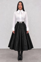White cotton shirt - oversized collar, extra-large designer cuffs, fitted silhouette, Belinda | EUG Fashion #white

