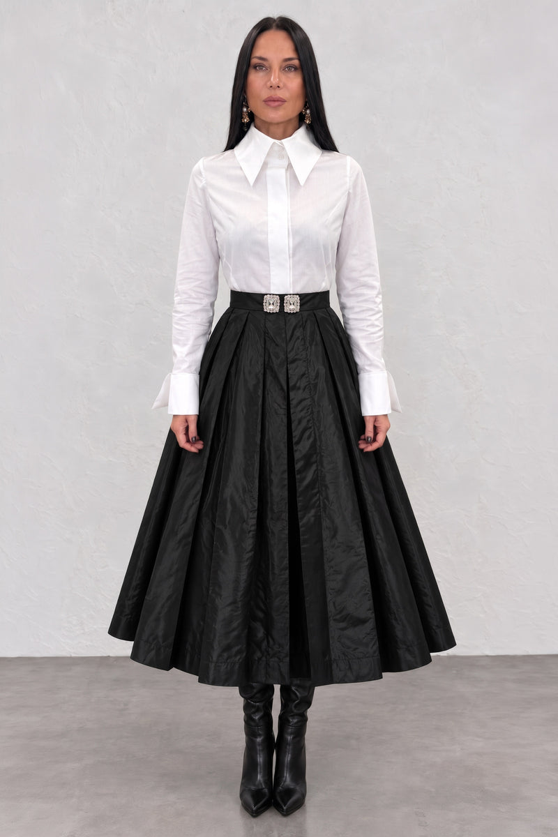 White cotton shirt - oversized collar, extra-large designer cuffs, fitted silhouette, Belinda | EUG Fashion #white

