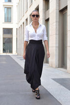 Black balloon cotton skirt Fantasy with high waist and decorative tie - EUG Fashion #black
