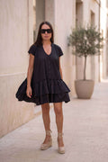 Flounces sleeveless dress tunic - Eug fashion #black