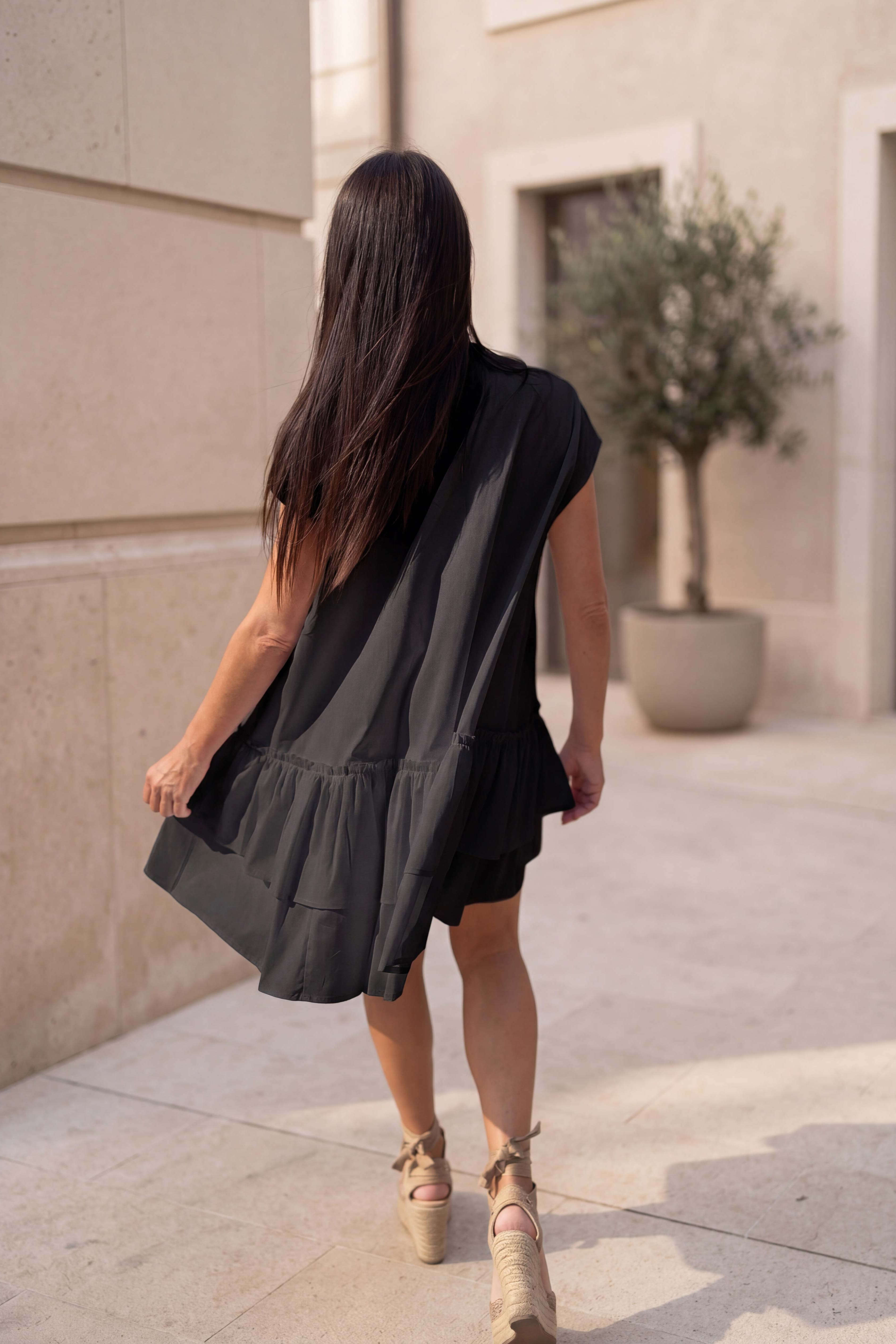 Flounces sleeveless dress tunic - Eug fashion #black