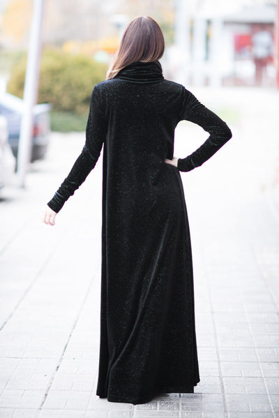 Turtleneck black velvet dress VIVIAN EugFashion 