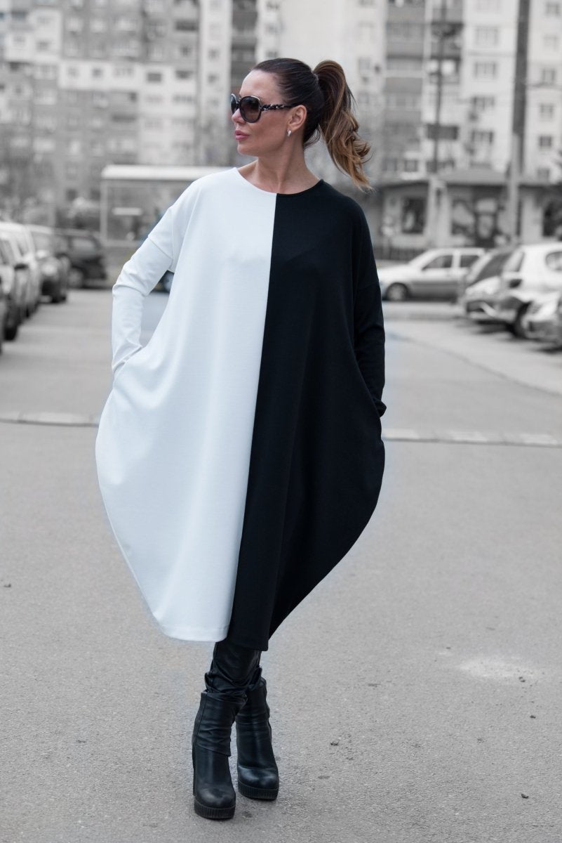 Black White Cotton Tunic TAMARA - EUG Fashion