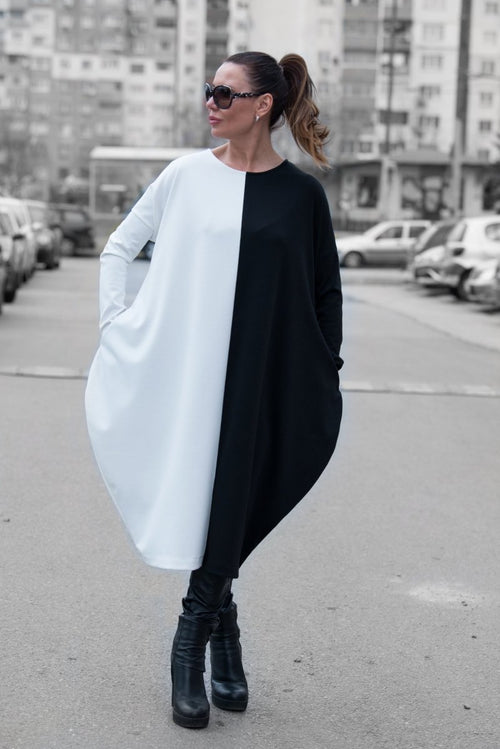 Black White Cotton Tunic TAMARA - EUG Fashion