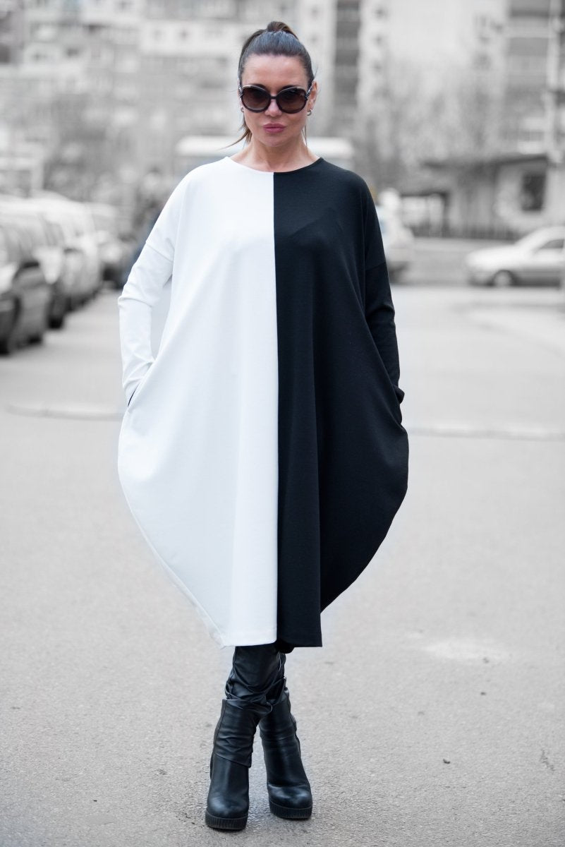 Black White Cotton Tunic TAMARA - EUG Fashion