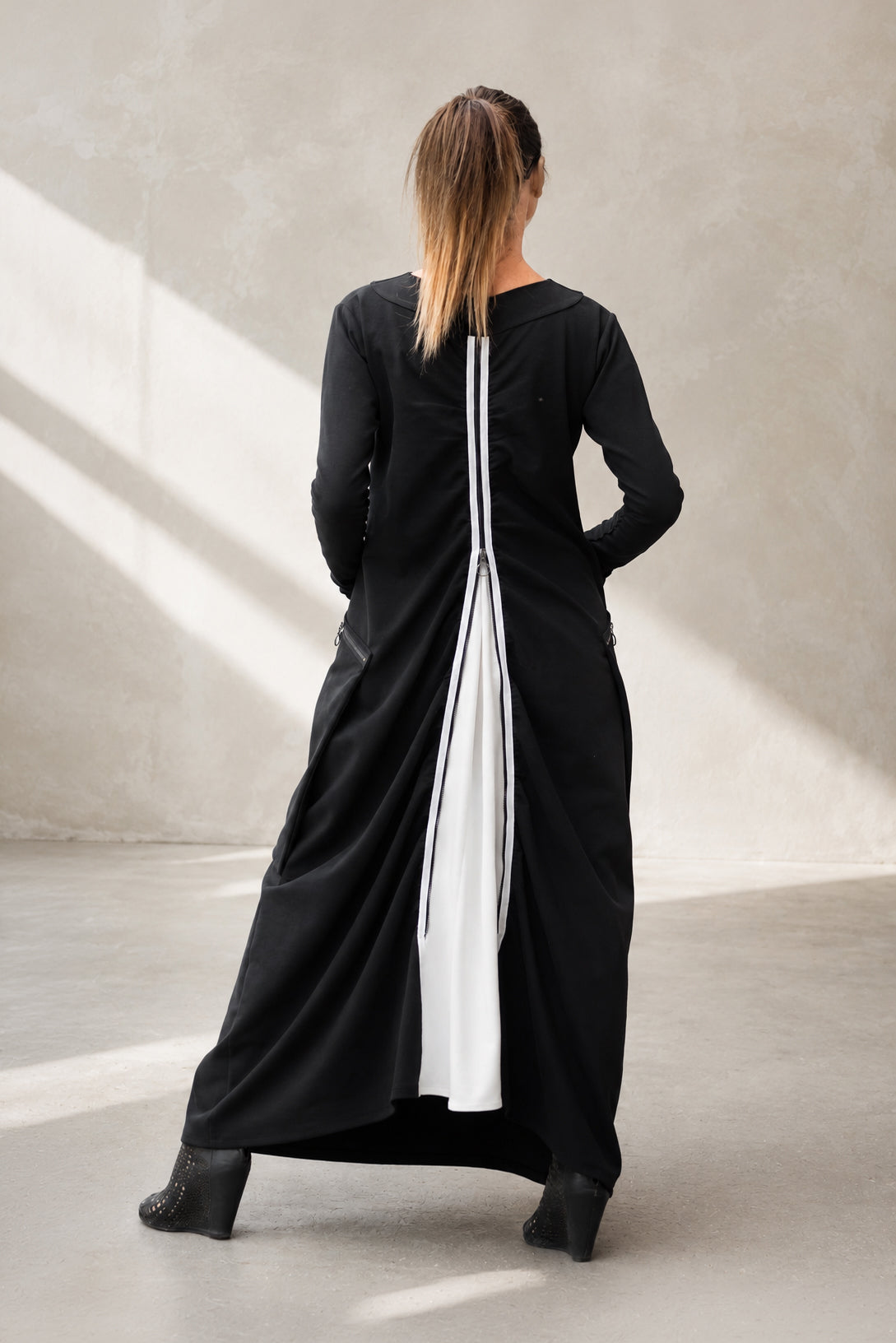 Black punto milano maxi dress Lara with white back panel - EUG Fashion #black

