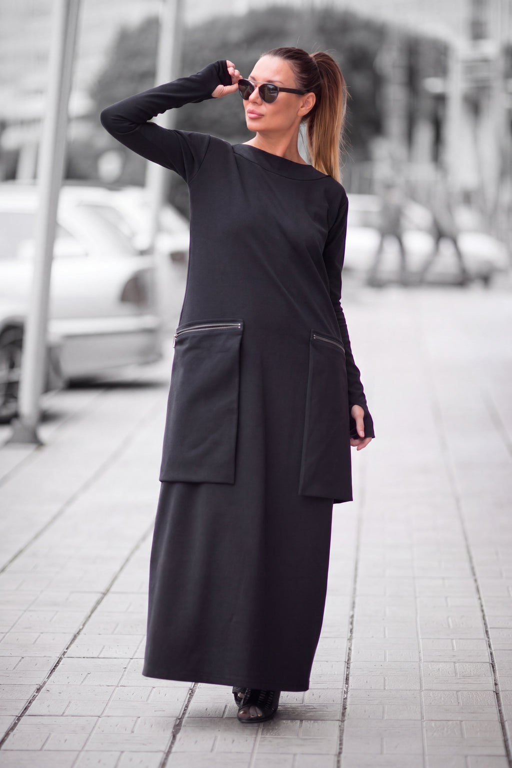 Black punto milano maxi dress Lara with white back panel - EUG Fashion #black
