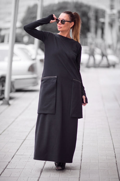 Black punto milano maxi dress Lara with white back panel - EUG Fashion #black
