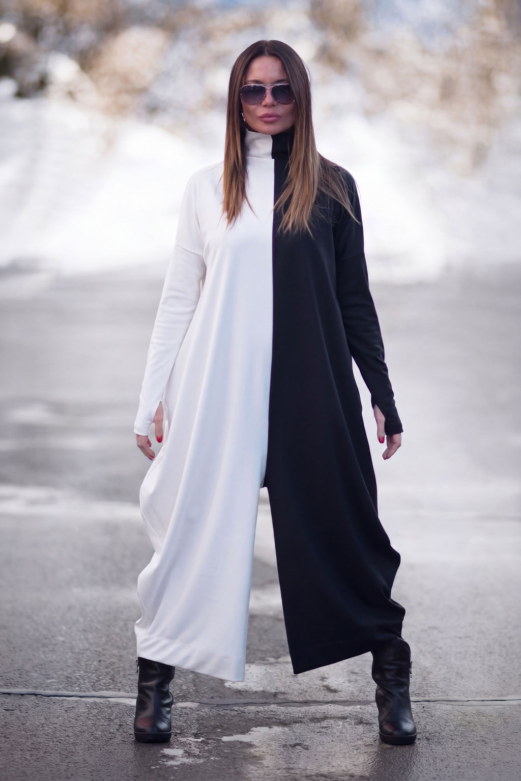 Black white woman jumpsuit #black-white