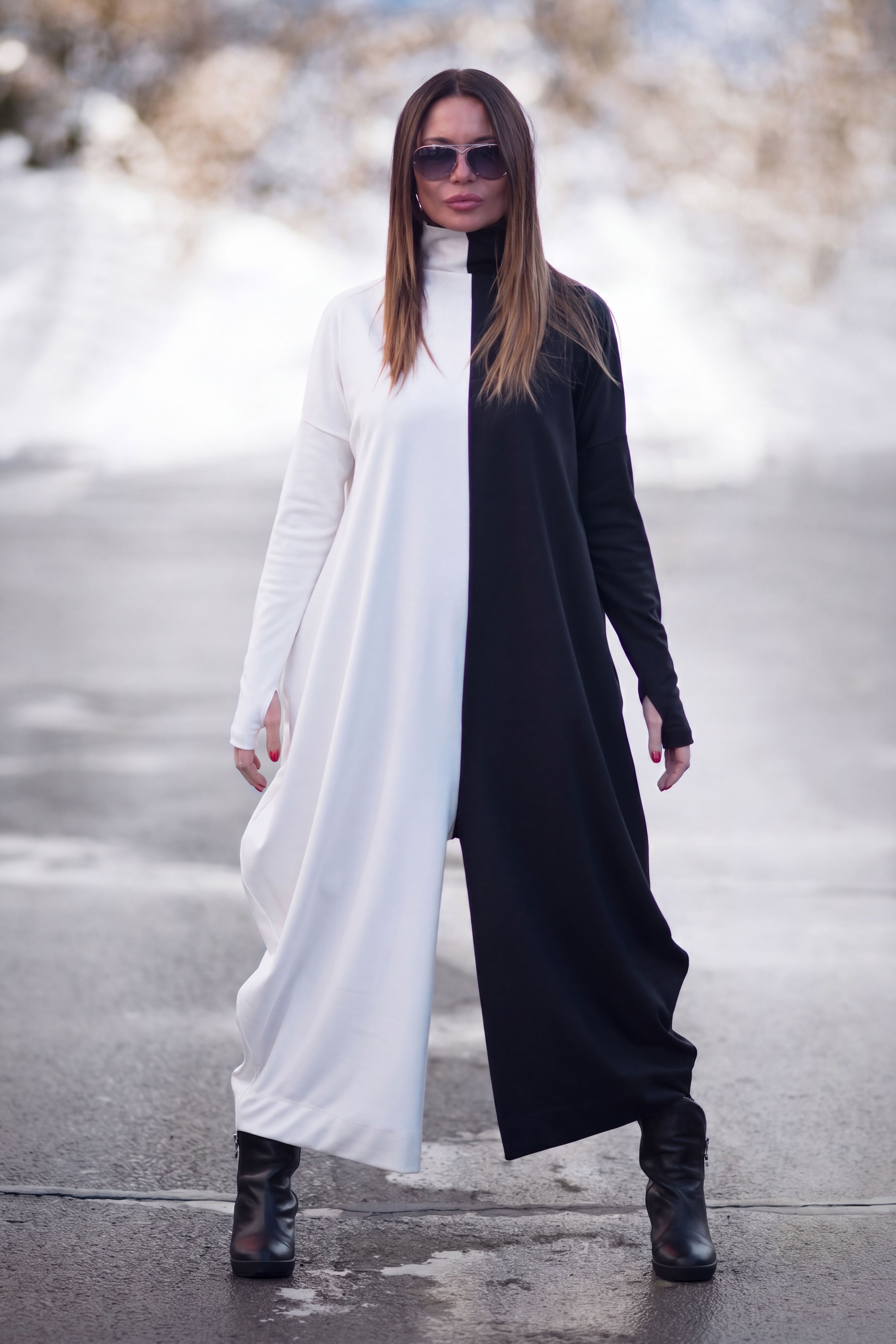Black white woman jumpsuit #black-white