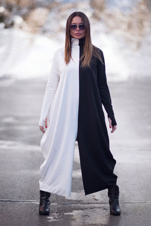 Black white woman jumpsuit #black-white
