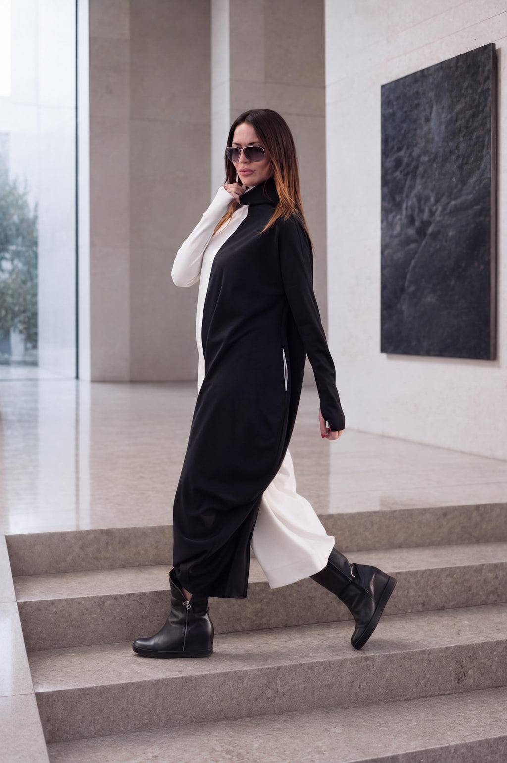 Black and white wide cotton winter jumpsuit - EUG fashion #black-white