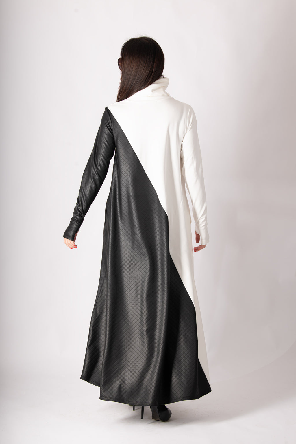 Black and white leather-look punto milano A-line dress Vivian - EUG Fashion 
