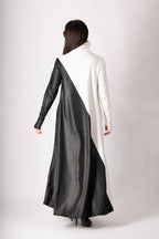 Black and white leather-look punto milano A-line dress Vivian - EUG Fashion 
