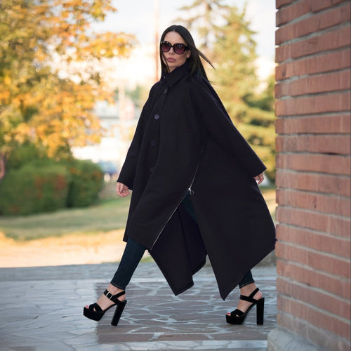 Black Wool Women Coat FEDERICA - EUG Fashion