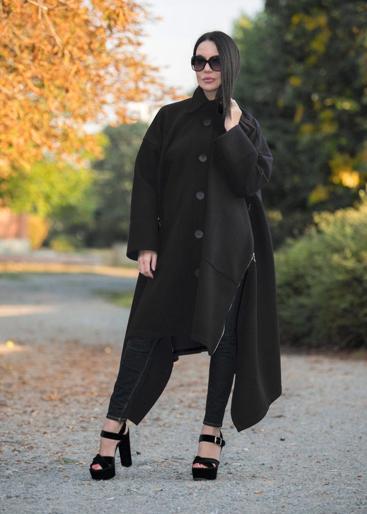 Black Wool Women Coat FEDERICA BF - EUG Fashion