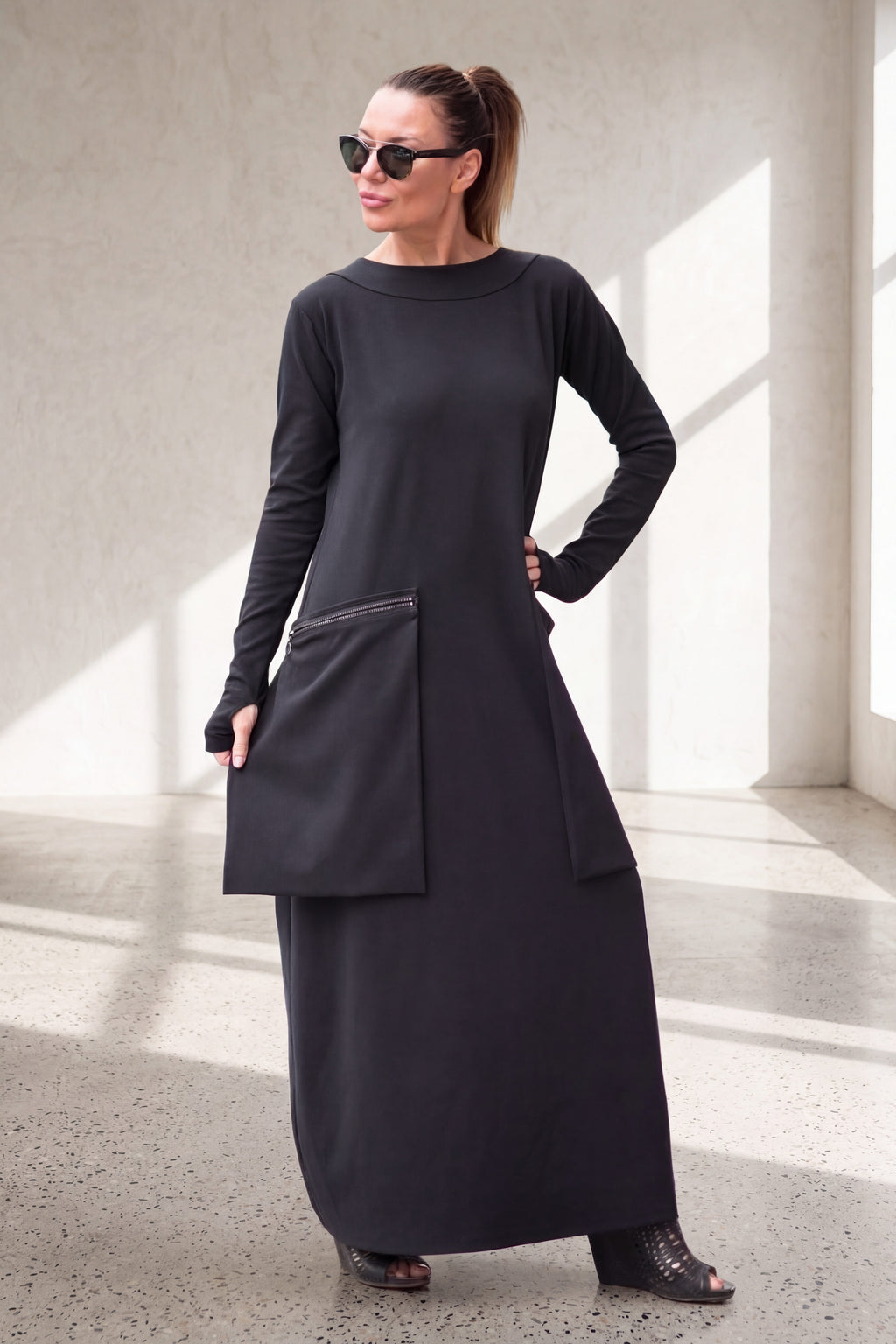 Black punto milano maxi dress Lara with white back panel - EUG Fashion #black