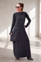 Black punto milano maxi dress Lara with white back panel - EUG Fashion #black