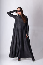 Black floral embroidered turtleneck maxi dress Veronica with silk threads - EUG Fashion #black
