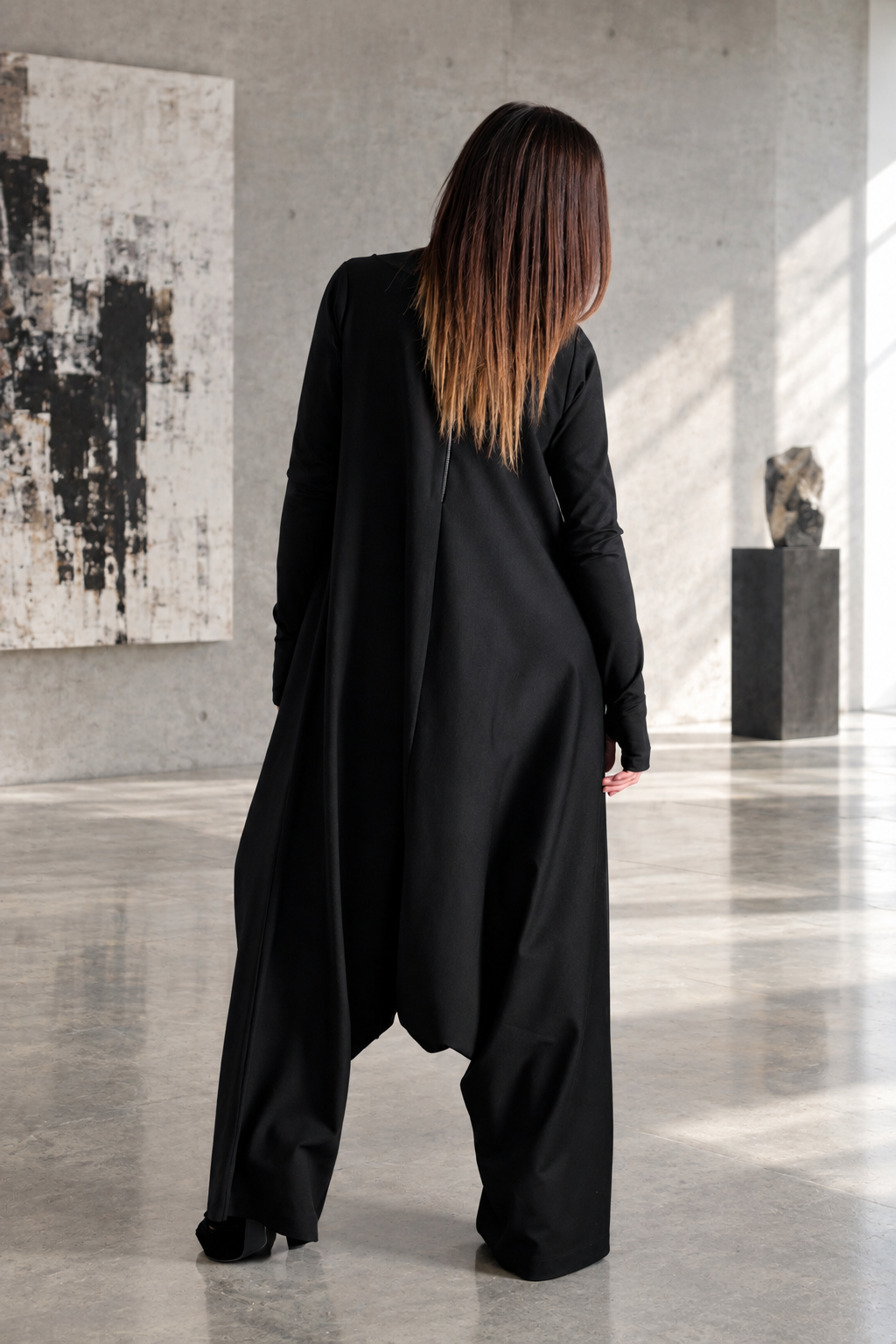 wide harem jumpsuit black color #black