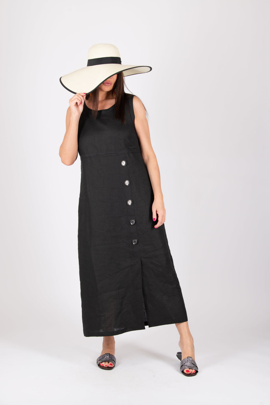 linen strate long dress - eug fashion #black