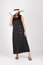 linen strate long dress - eug fashion #black
