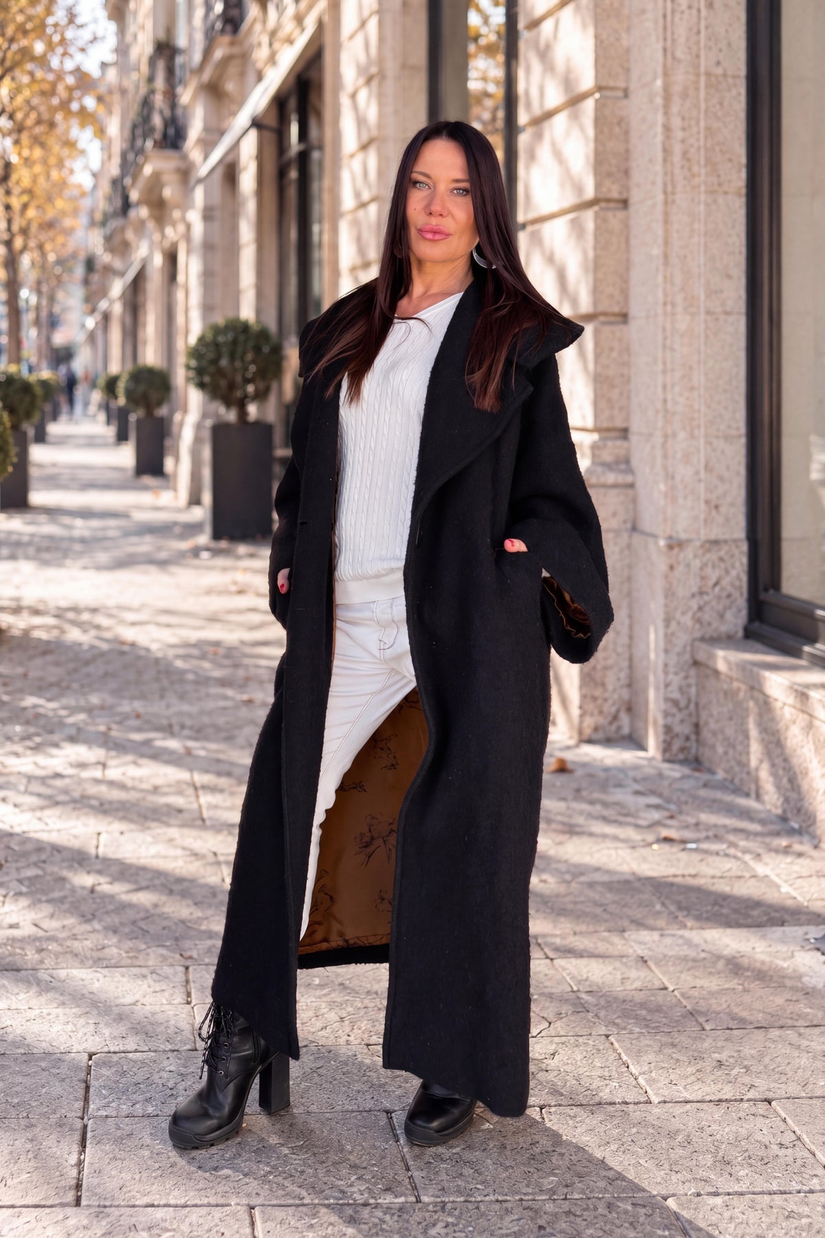 Black bouclé cape coat Siri with wide shawl collar - EUG Fashion #black

