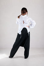 Black cotton drop-crotch pants Kony — EUG Fashion
