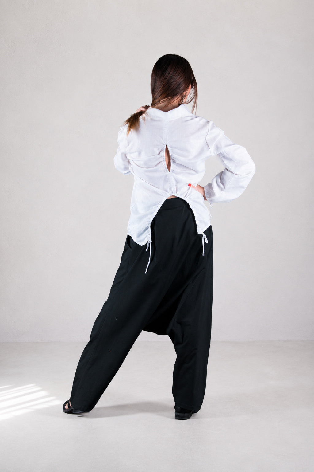 Black cotton drop-crotch pants Kony — EUG Fashion
