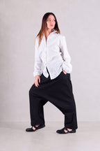 Black cotton drop-crotch pants Kony — EUG Fashion
