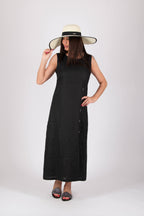 linen strate long dress - eug fashion #black