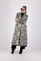 Off-white embroidered wool coat Astela with blue lining and notched lapel - EUG Fashion #off-white

