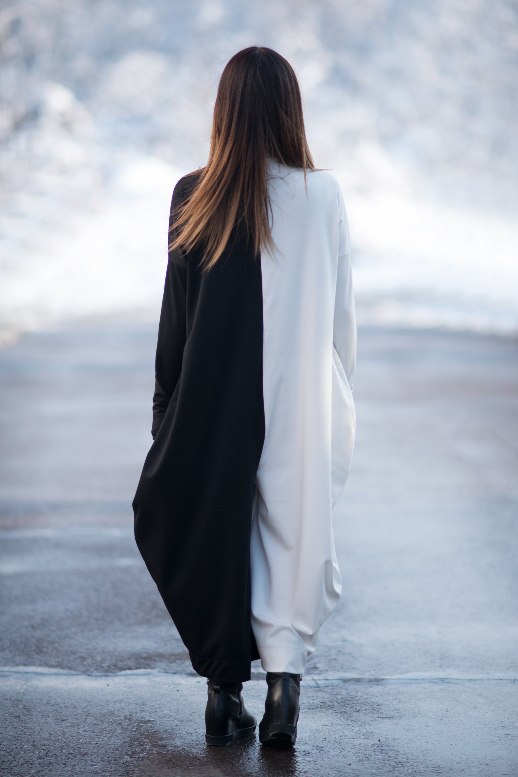 Black white woman jumpsuit #black-white