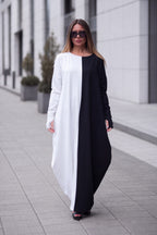 Black and white two-tone punto milano maxi dress Wendy - EUG Fashion 
